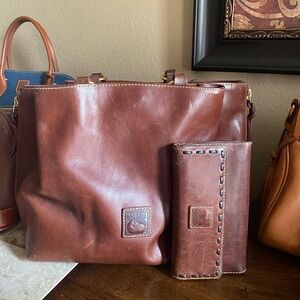 Dooney & Bourke Rich Brown Leather Briefcase and Wallet